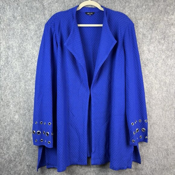 Misook Knit Open Front Cardigan Jacket Womens 1X Royal Blue Textured Grommets - Picture 1 of 11